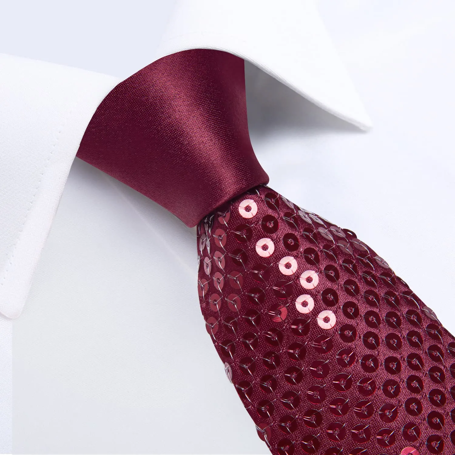 Ties2you Neck Tie Novelty Sequin Burgundy Men's Tie Pocket Square Set for Wedding sold by Ties2You product image thumbnail 3