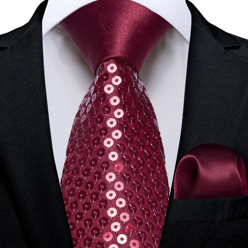 Ties2you Neck Tie Novelty Sequin Burgundy Men's Tie Pocket Square Set for Wedding sold by Ties2You