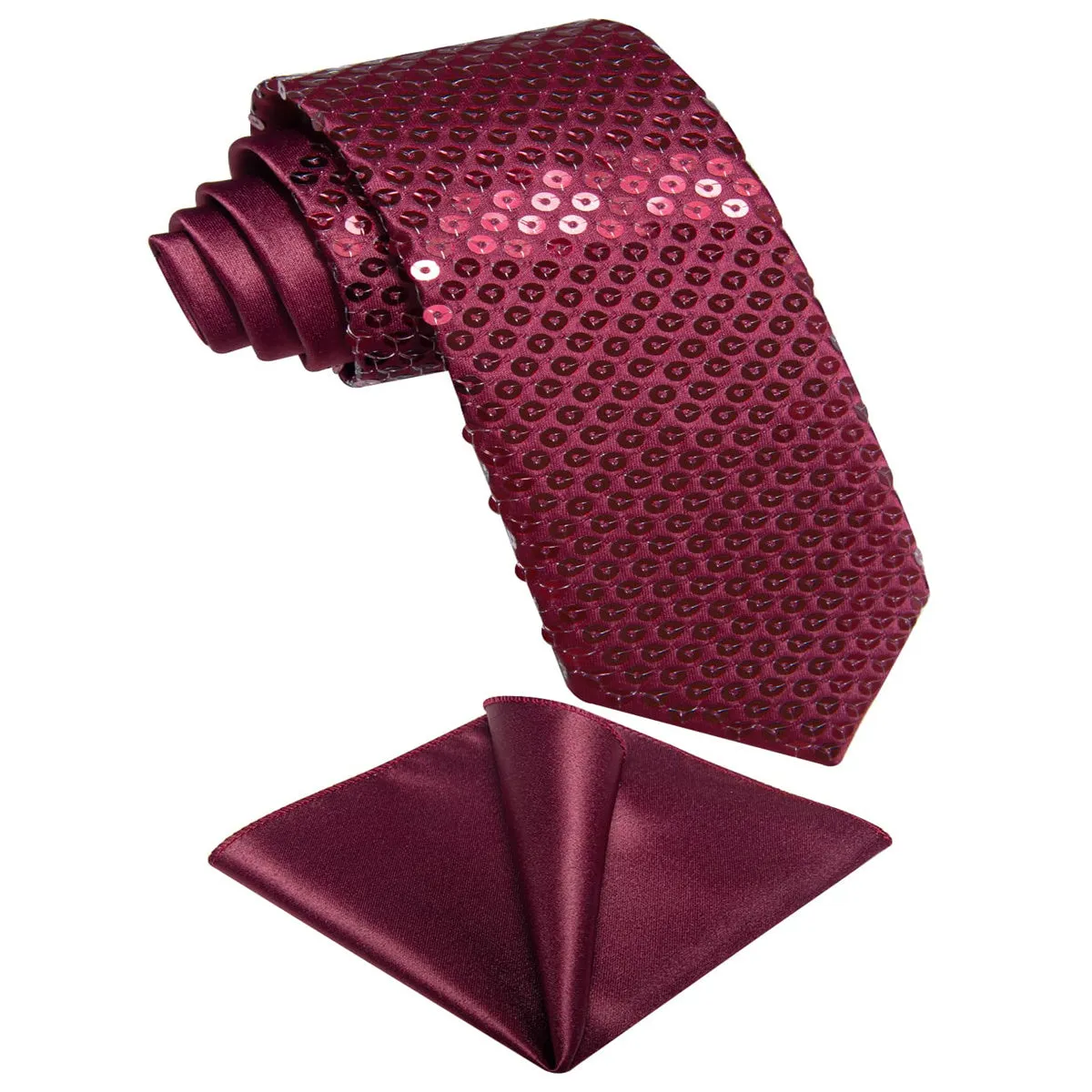 Ties2you Neck Tie Novelty Sequin Burgundy Men's Tie Pocket Square Set for Wedding sold by Ties2You product image thumbnail 2
