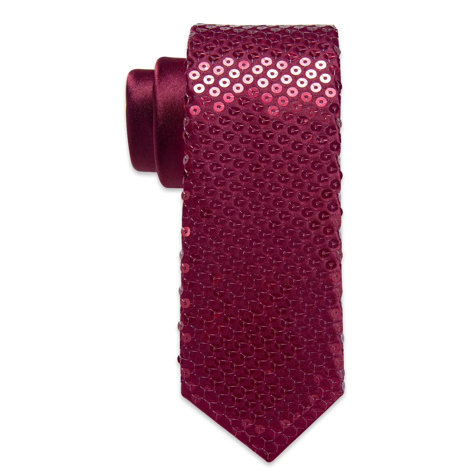 Ties2you Neck Tie Novelty Sequin Burgundy Men's Tie Pocket Square Set for Wedding sold by Ties2You product image thumbnail 5