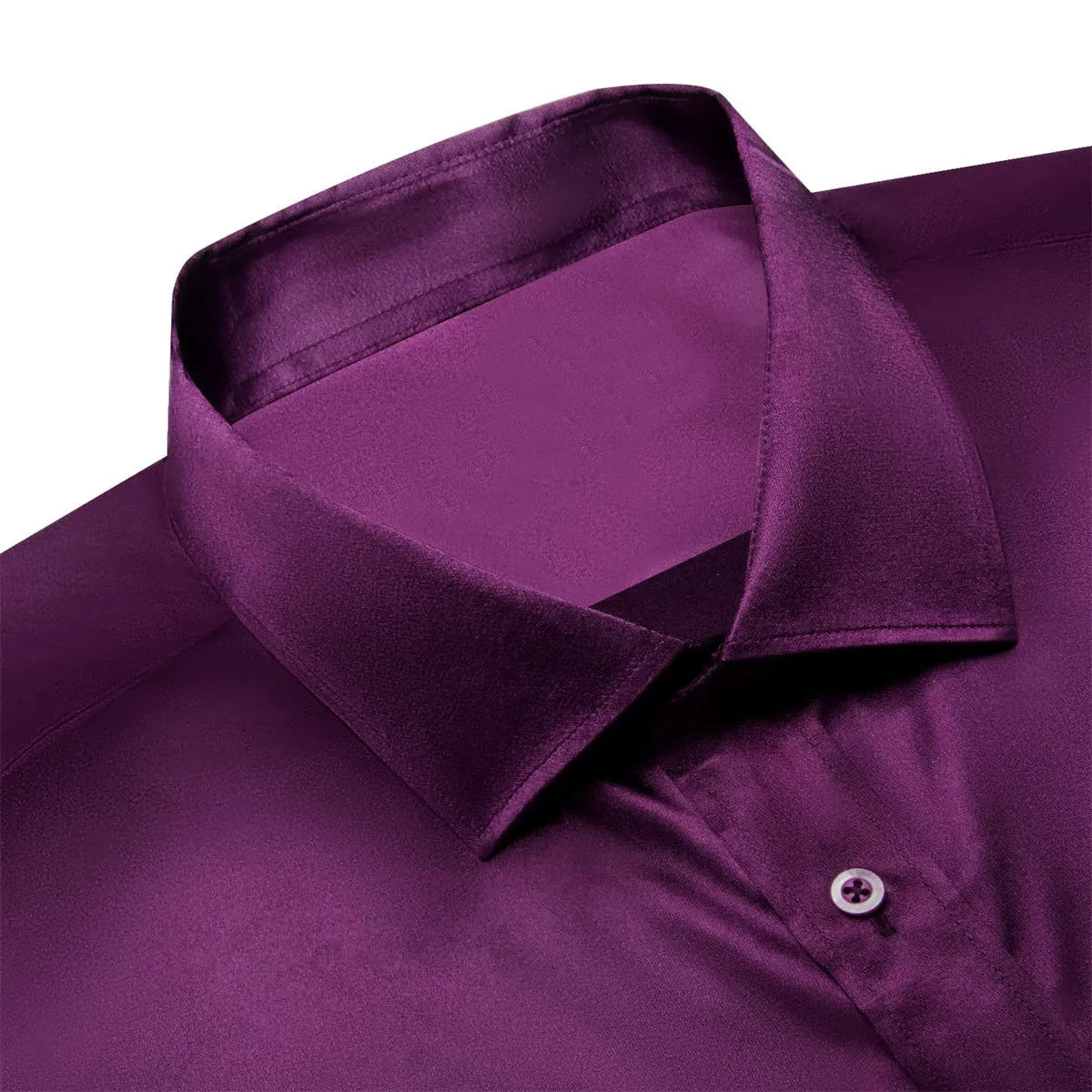 Ties2you Collar Shirt Dark Purple Satin Solid Long Sleeve Button Up Shirts for Men sold by Ties2You product image thumbnail 4