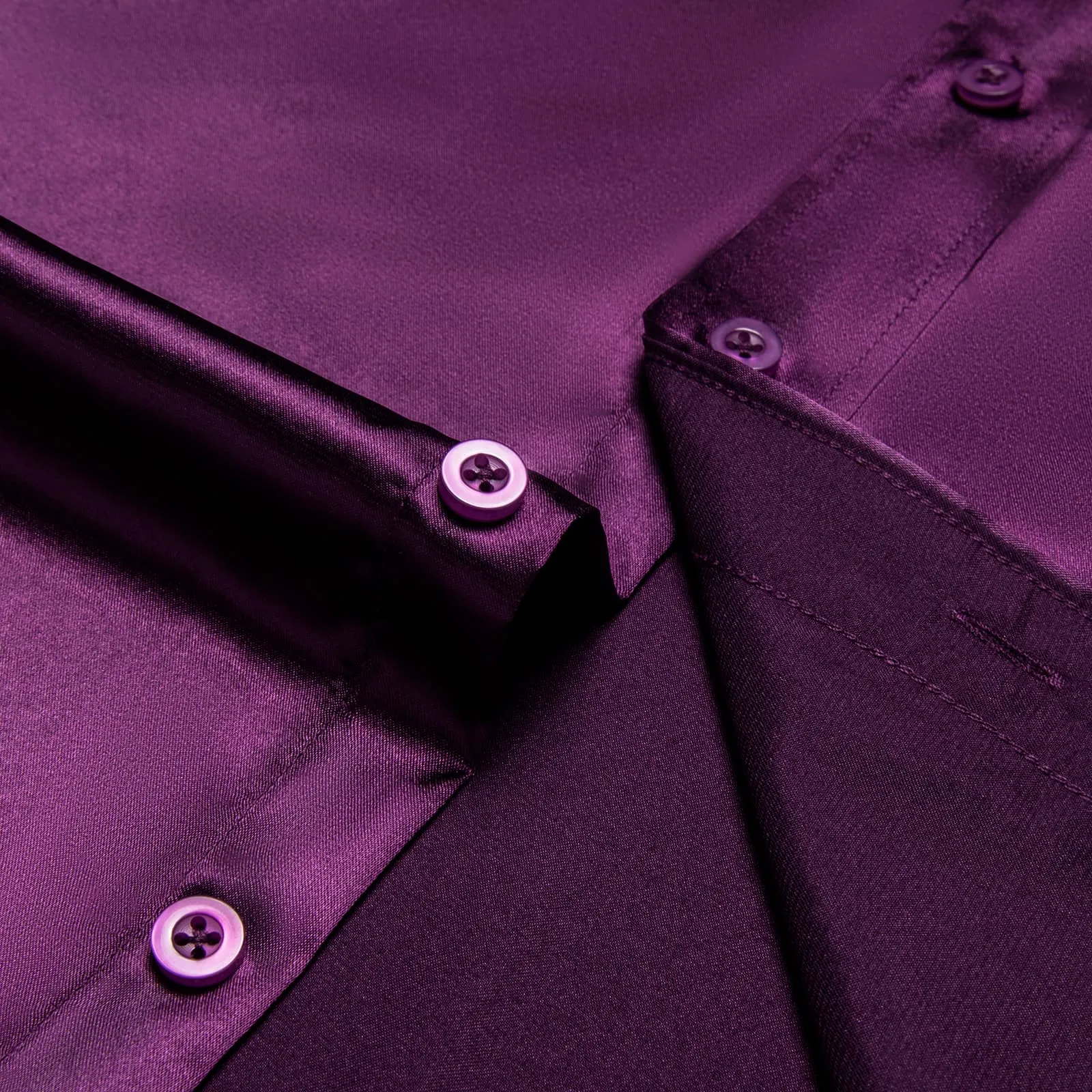 Ties2you Collar Shirt Dark Purple Satin Solid Long Sleeve Button Up Shirts for Men sold by Ties2You product image thumbnail 5