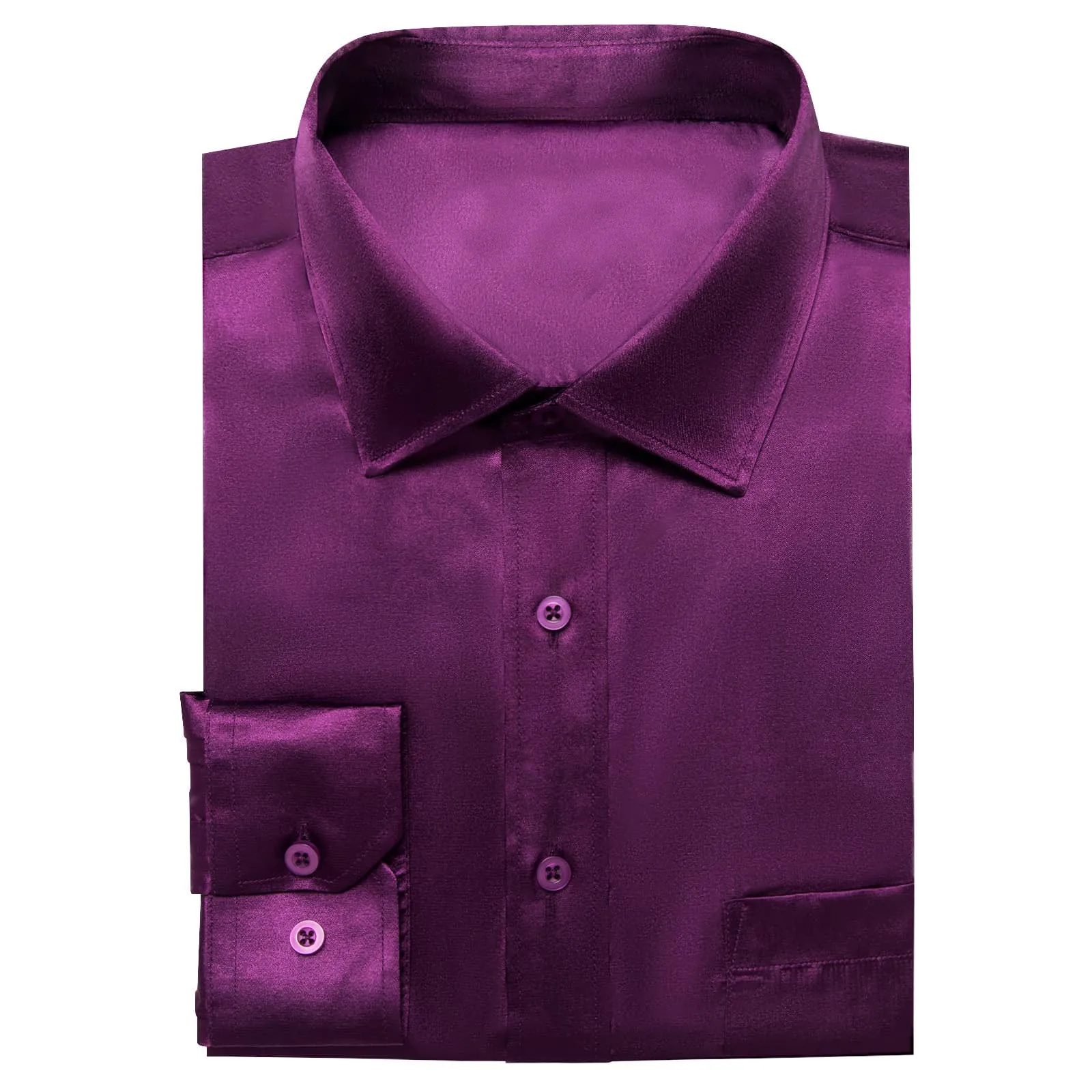 Ties2you Collar Shirt Dark Purple Satin Solid Long Sleeve Button Up Shirts for Men sold by Ties2You product image thumbnail 3