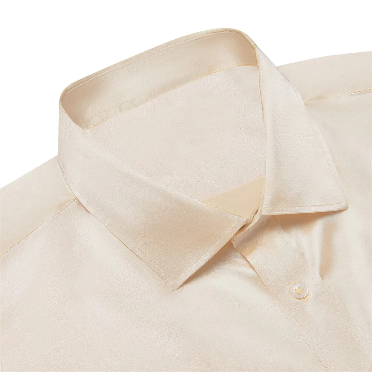 Ties2you Collar Shirt Beige Satin Solid Long Sleeve Button Up Shirts for Men sold by Ties2You product image thumbnail 3