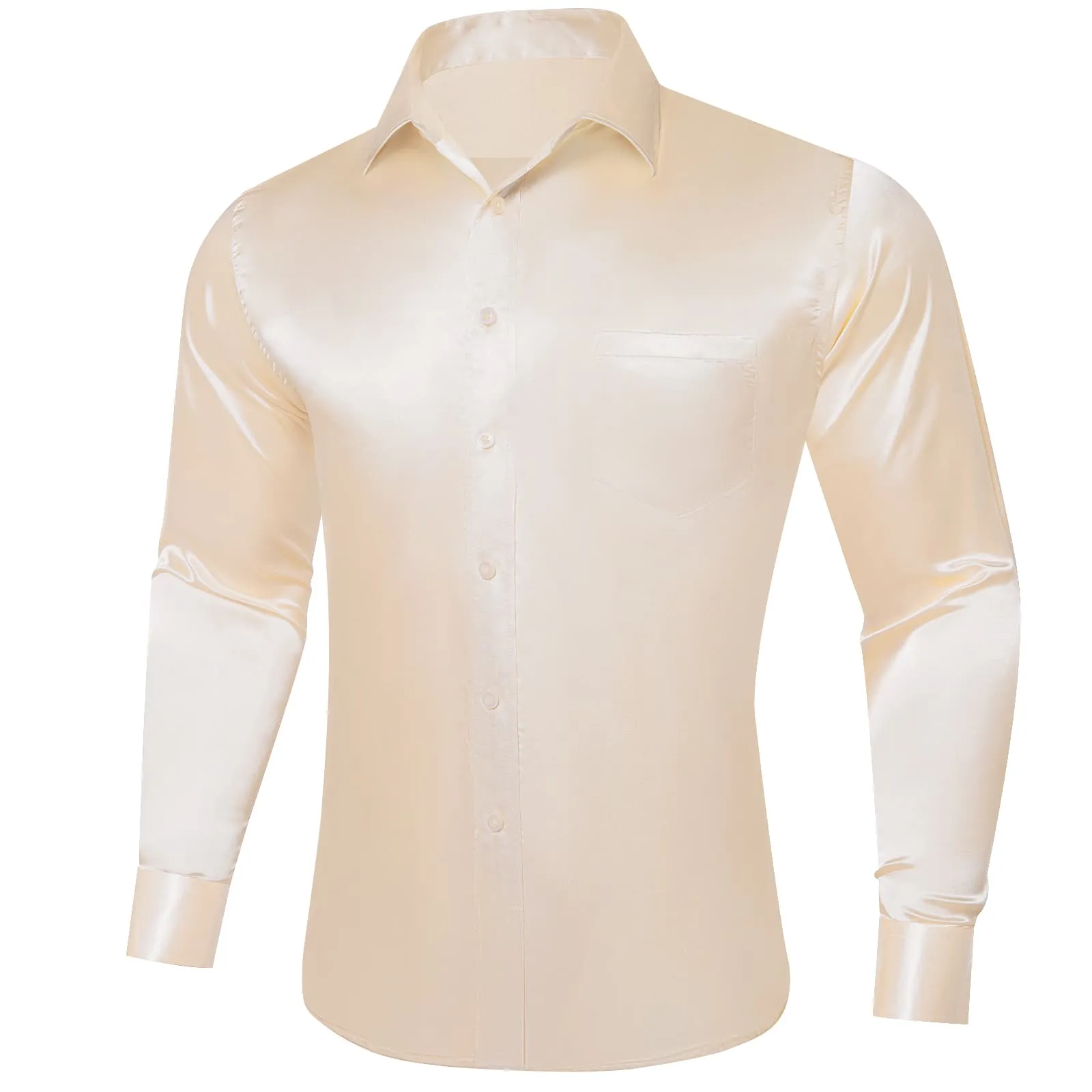 Ties2you Collar Shirt Beige Satin Solid Long Sleeve Button Up Shirts for Men sold by Ties2You