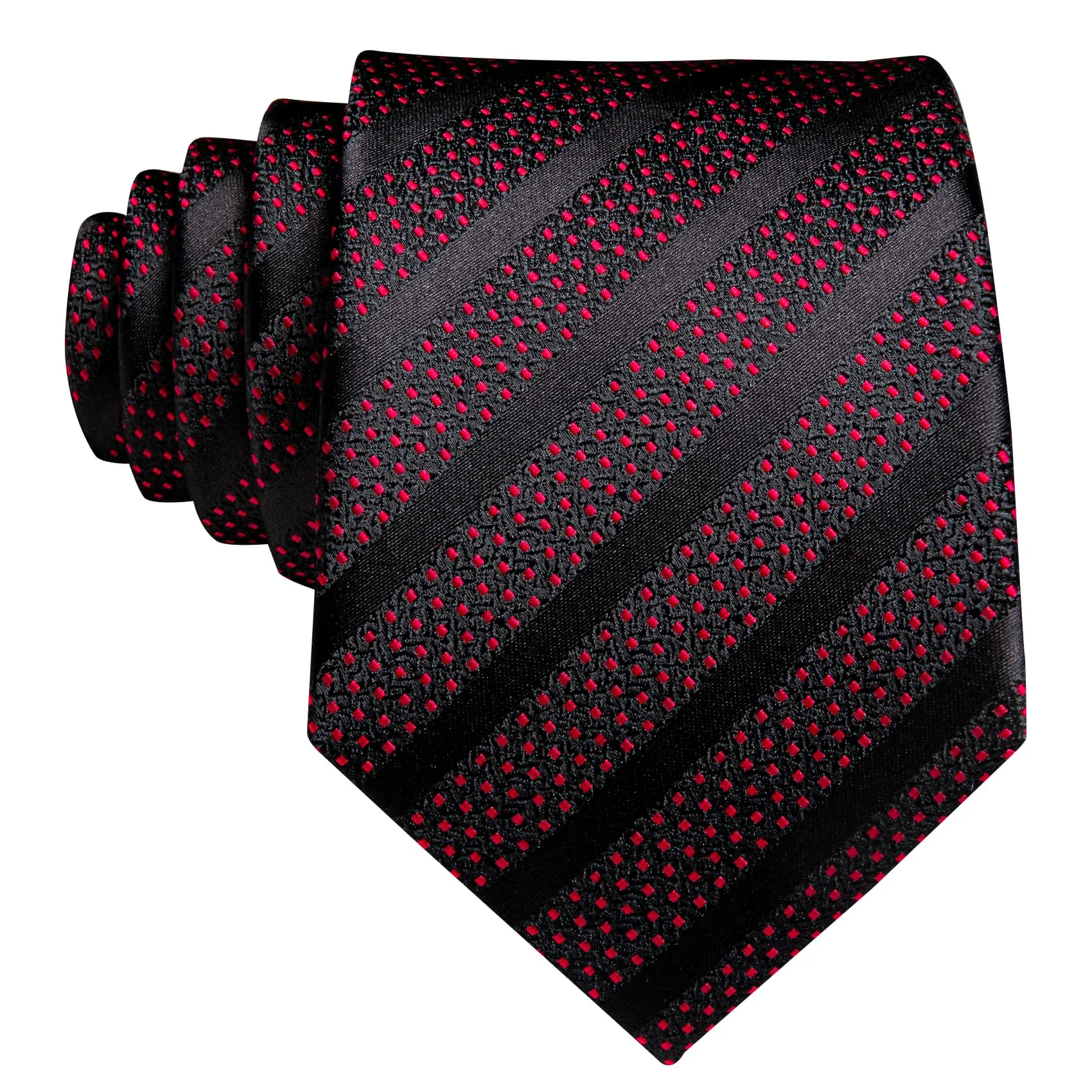 Ties2you Silk Tie Men's Striped Red Black Tie Pocket Square Cufflinks Set for Work Dresses sold by Ties2You product image thumbnail 4