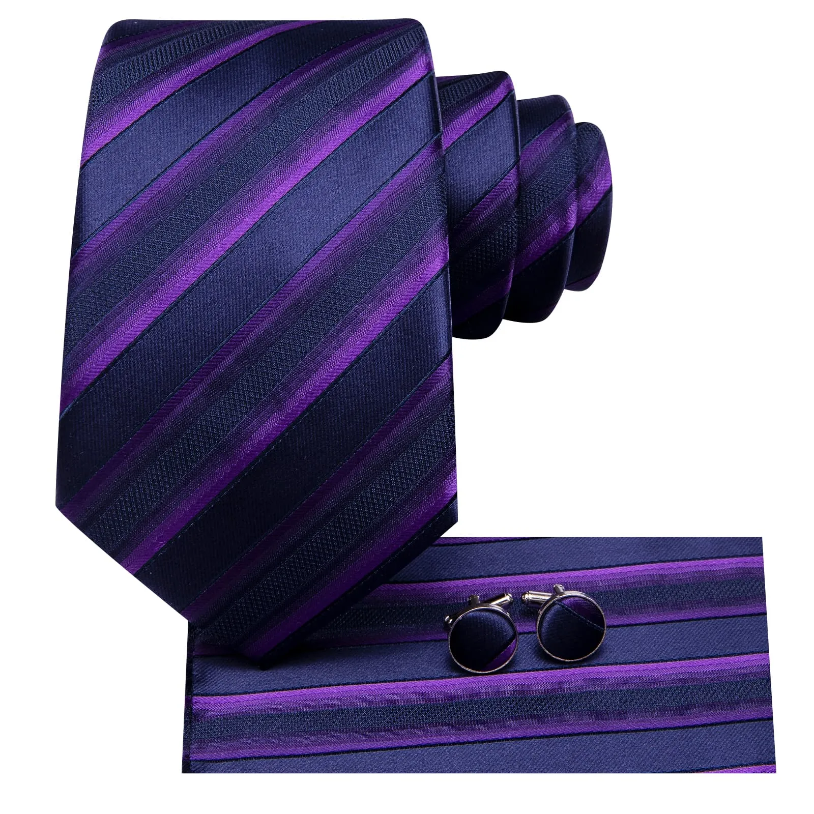 Ties2you Silk Ties Deep Purple Blue Striped Business Mens Tie Pocket Square Cufflinks Set sold by Ties2You product image thumbnail 3