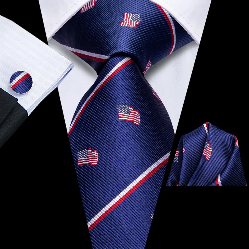 Ties2you Silk Ties Blue American Flag Striped Mens Tie Pocket Square Cufflinks Set sold by Ties2You