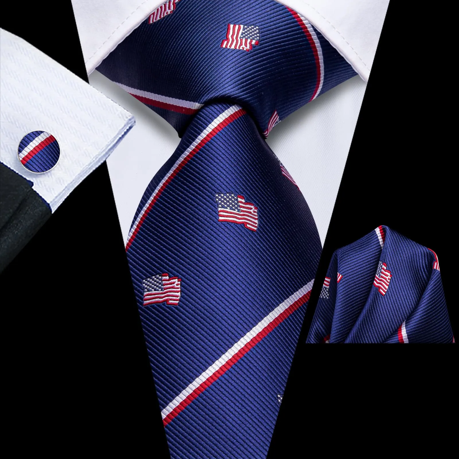 Ties2you Silk Ties Blue American Flag Striped Mens Tie Pocket Square Cufflinks Set sold by Ties2You