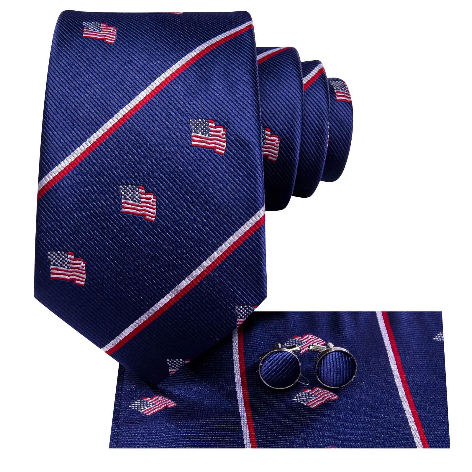 Ties2you Silk Ties Blue American Flag Striped Mens Tie Pocket Square Cufflinks Set sold by Ties2You product image thumbnail 3