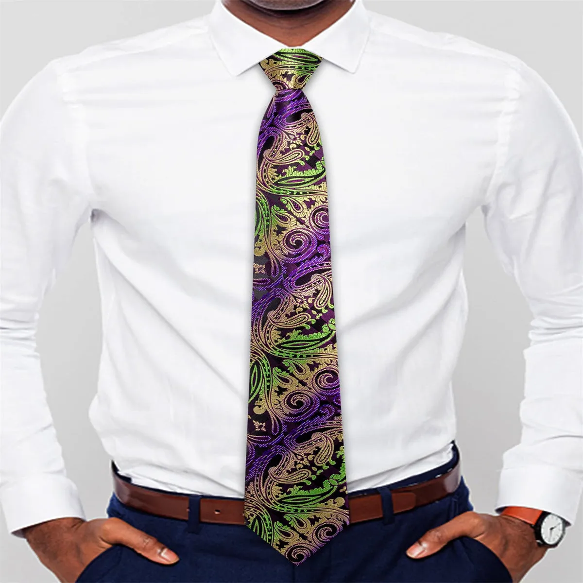 Ties2you Tie Top Colourful Paisley Silk Lazy Mens Business Easy-pull Work Dresses Tie Set sold by Ties2You product image thumbnail 3
