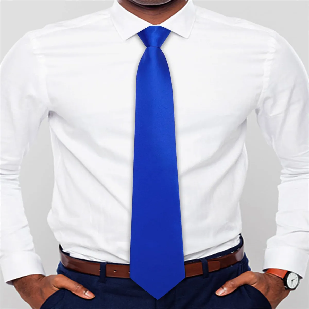 Ties2you Tie Top Cobalt Blue Solid Silk Lazy Mens Business Easy-pull Work Dresses Tie Set sold by Ties2You product image thumbnail 3