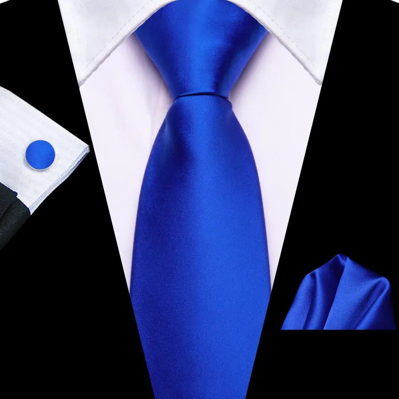 Ties2you Tie Top Cobalt Blue Solid Silk Lazy Mens Business Easy-pull Work Dresses Tie Set sold by Ties2You