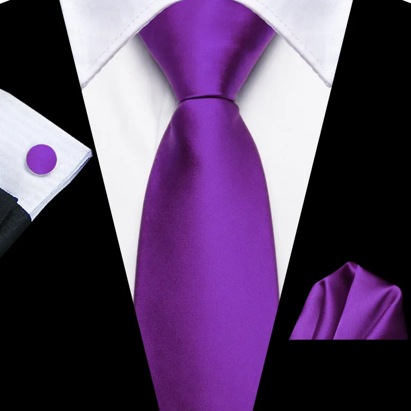 Ties2you Tie Top Violet Purple Solid Silk Lazy Mens Easy-pull Work Dresses Tie Pocket Square Cufflinks Set sold by Ties2You