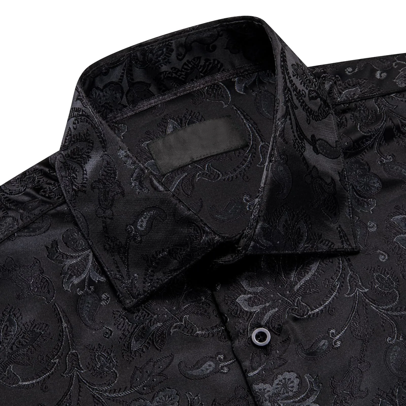 Ties2you Mens Paisley Casual Shirt Black Silk Long Sleeve Button Down Shirt for Party sold by Ties2You product image thumbnail 4