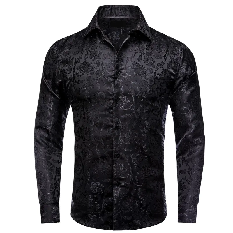 Ties2you Mens Paisley Casual Shirt Black Silk Long Sleeve Button Down Shirt for Party sold by Ties2You