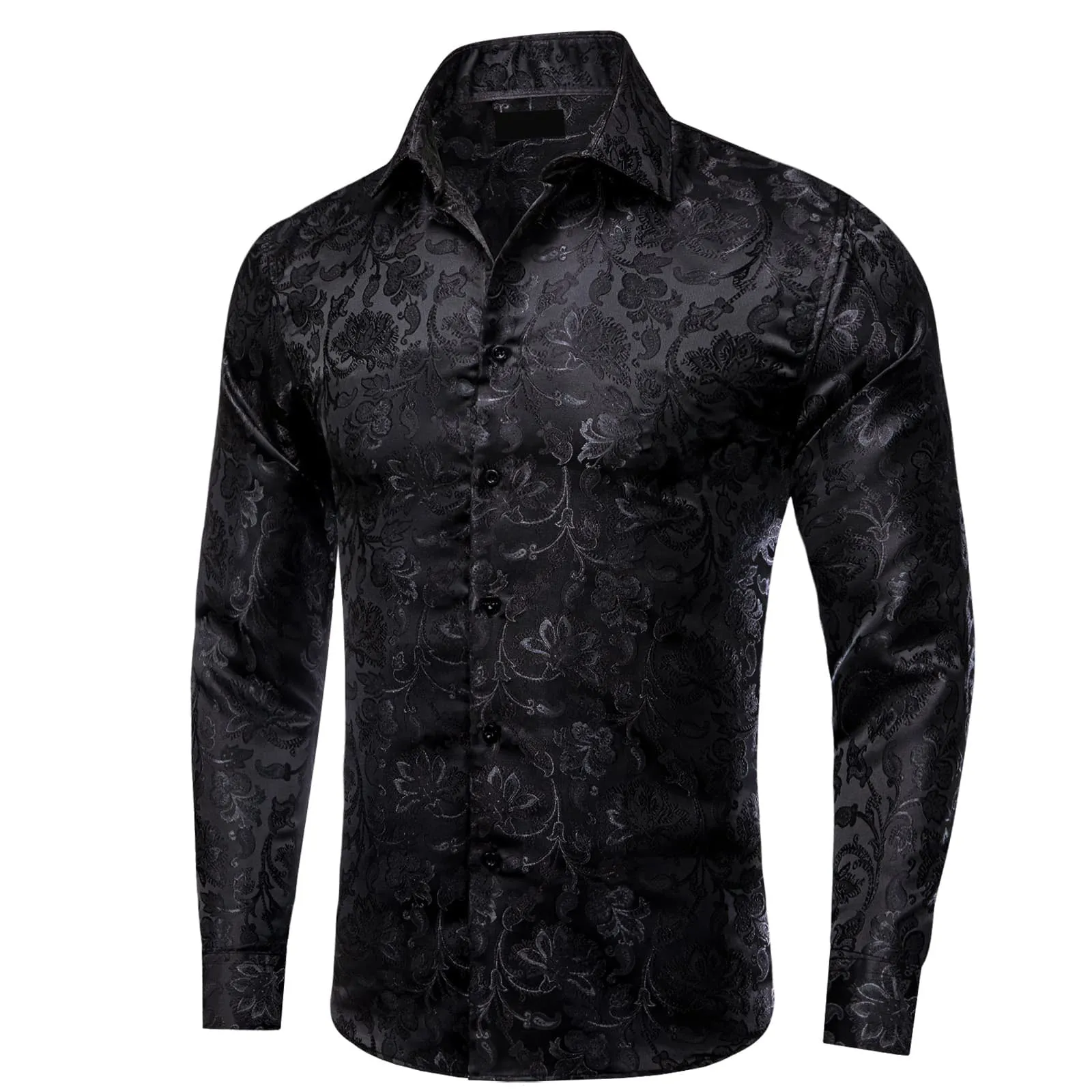 Ties2you Mens Paisley Casual Shirt Black Silk Long Sleeve Button Down Shirt for Party sold by Ties2You product image thumbnail 2