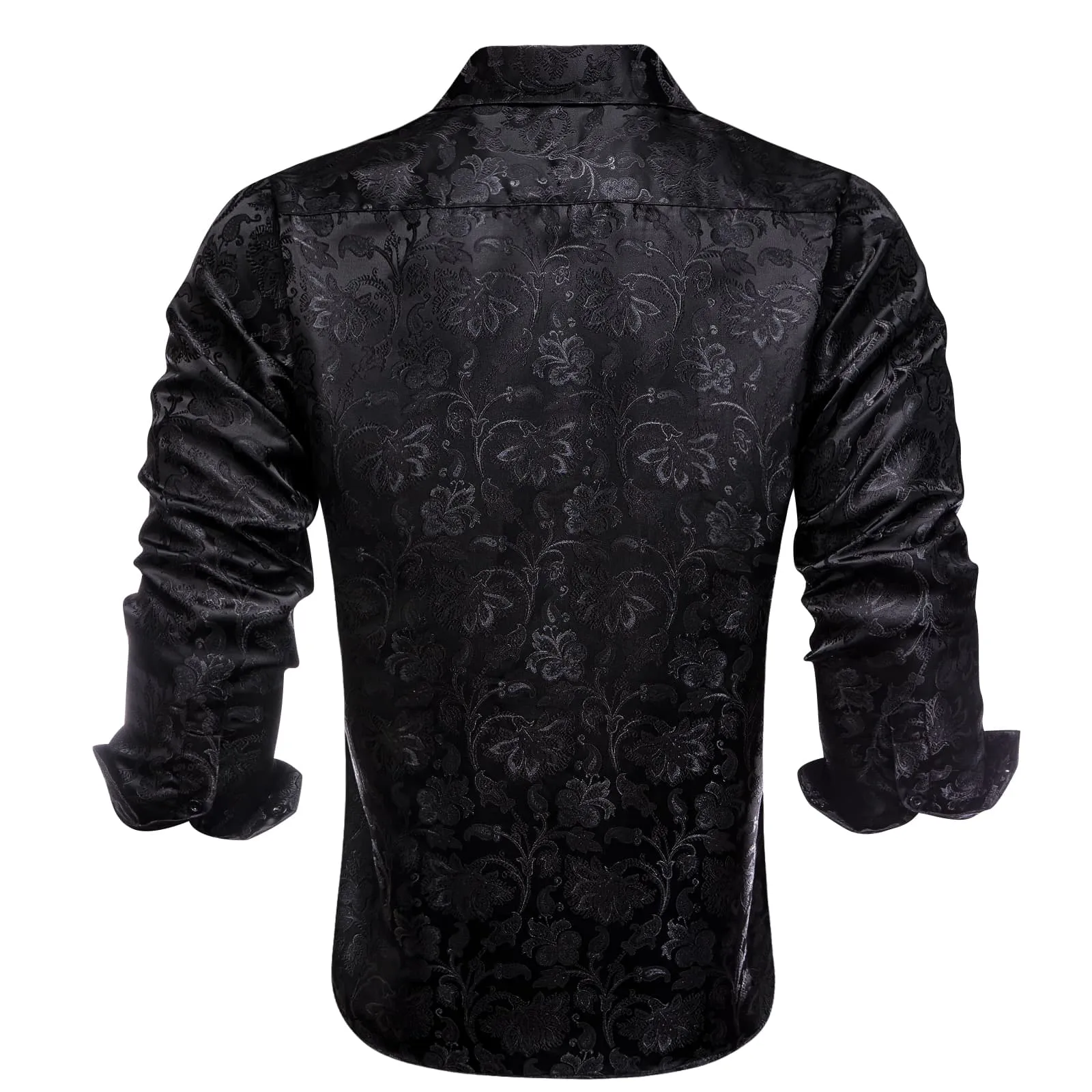 Ties2you Mens Paisley Casual Shirt Black Silk Long Sleeve Button Down Shirt for Party sold by Ties2You product image thumbnail 3