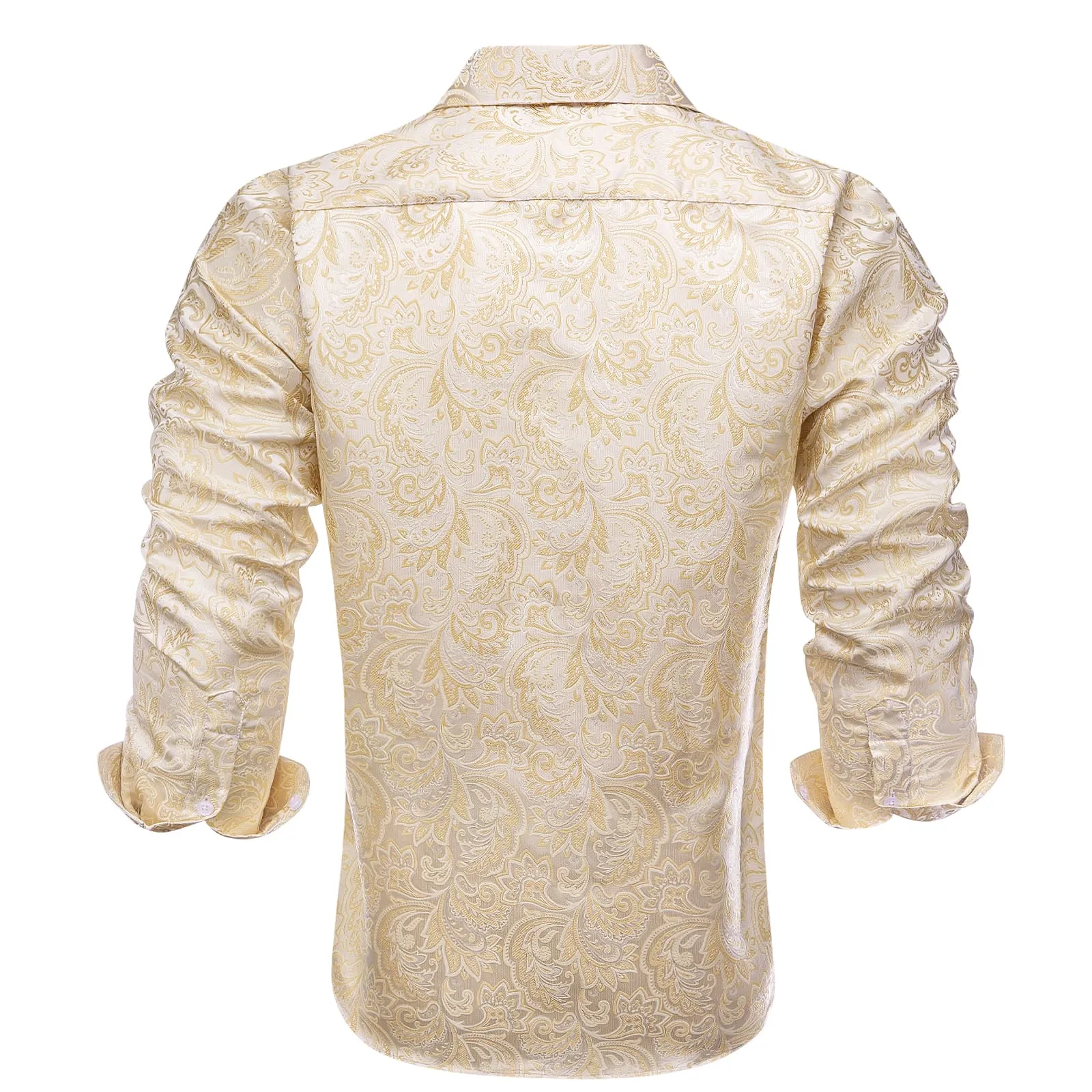 Ties2you Champagne Button Down Shirt Paisley Jacquard Silk Men's Long Sleeve Shirt sold by Ties2You product image thumbnail 3