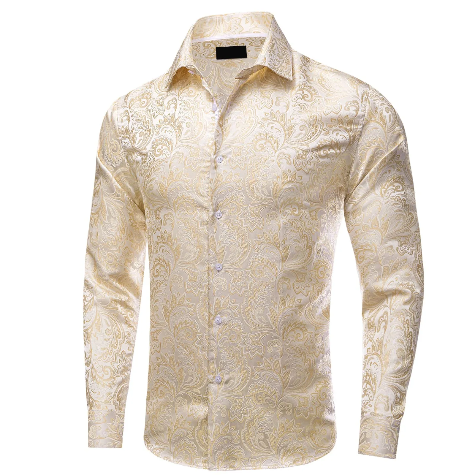 Ties2you Champagne Button Down Shirt Paisley Jacquard Silk Men's Long Sleeve Shirt sold by Ties2You product image thumbnail 2