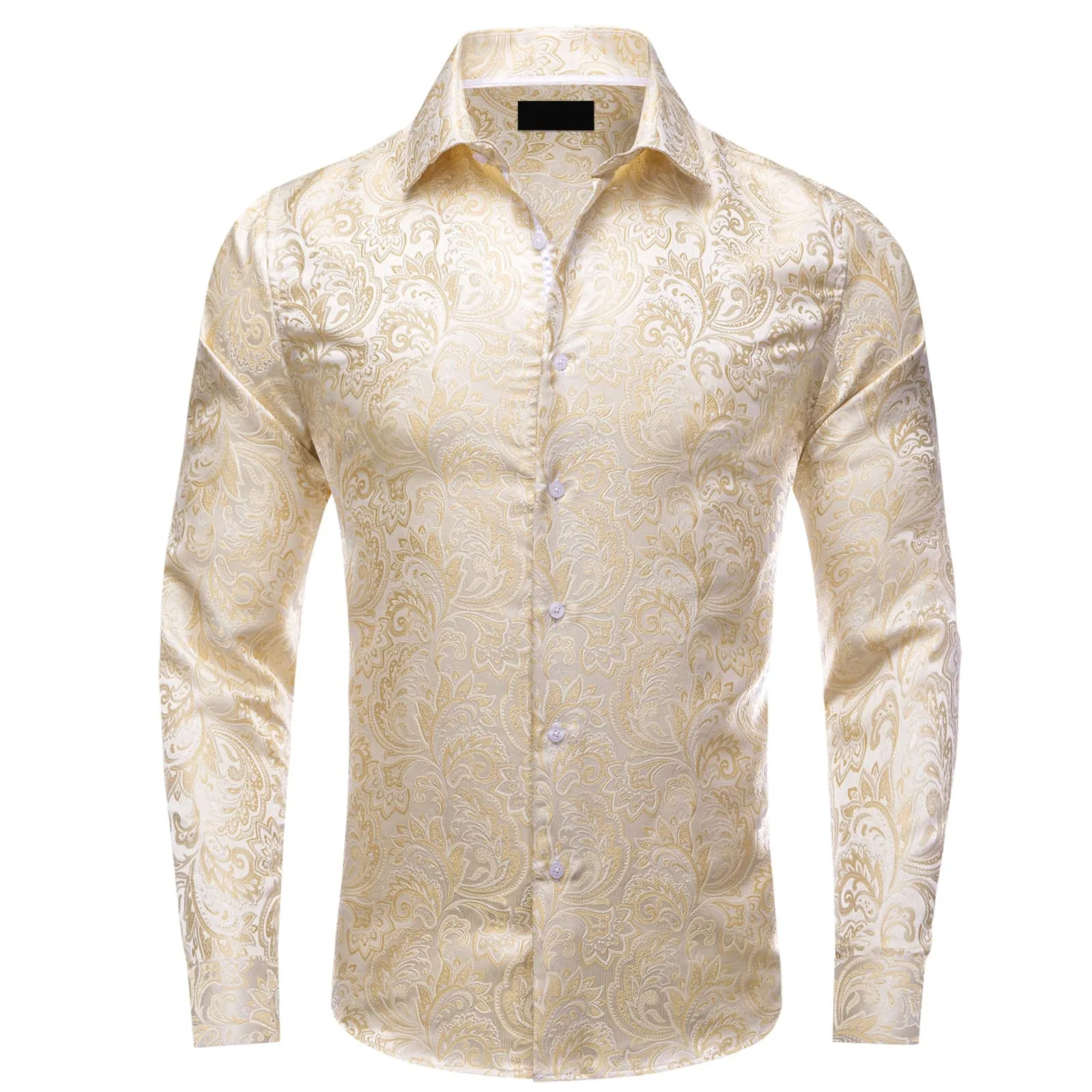 Ties2you Champagne Button Down Shirt Paisley Jacquard Silk Men's Long Sleeve Shirt sold by Ties2You