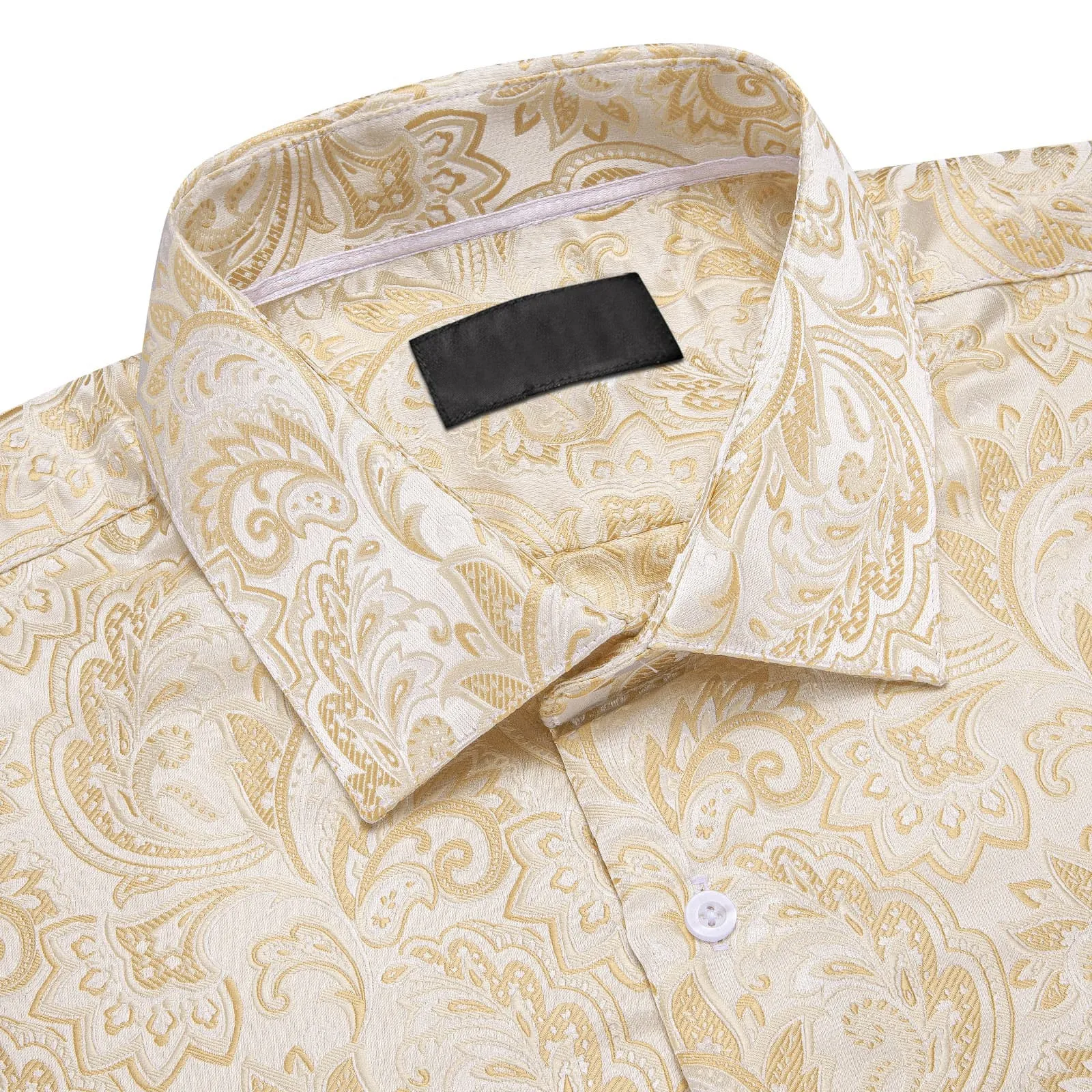 Ties2you Champagne Button Down Shirt Paisley Jacquard Silk Men's Long Sleeve Shirt sold by Ties2You product image thumbnail 4