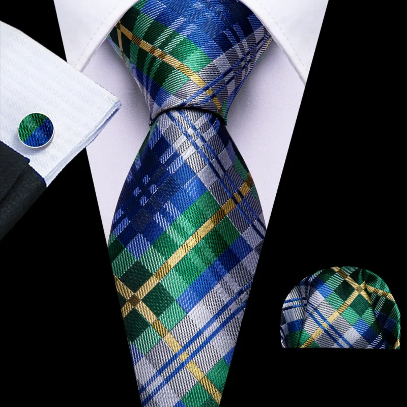 Ties2you Tuxedo Tie Blue Green Grey Striped Silk Mens Work Tie Handkerchief Cufflinks Set sold by Ties2You