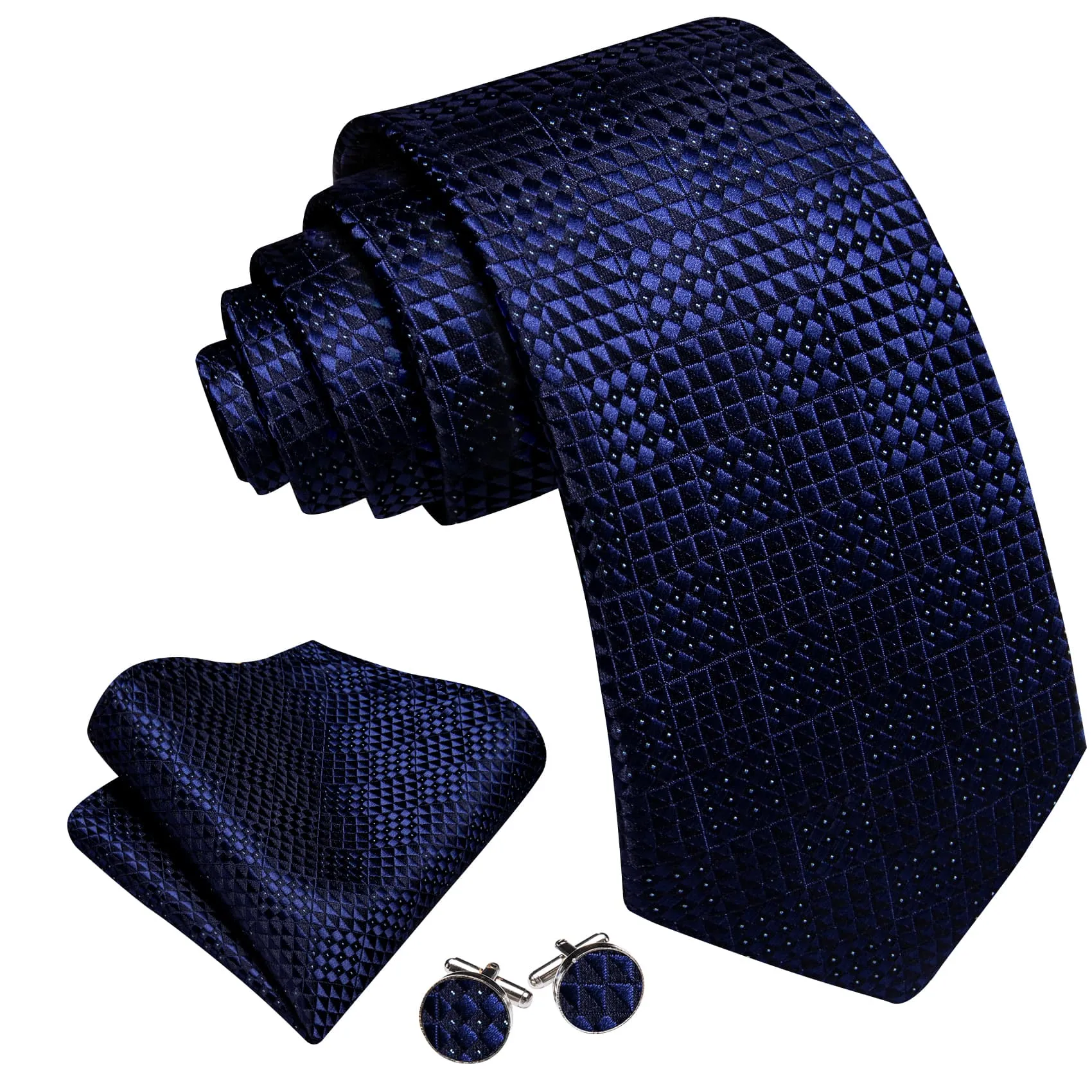 Ties2you Plaid Tuxedo Tie for Wedding Navy Blue Work Necktie Hanky Cufflinks Set sold by Ties2You product image thumbnail 2