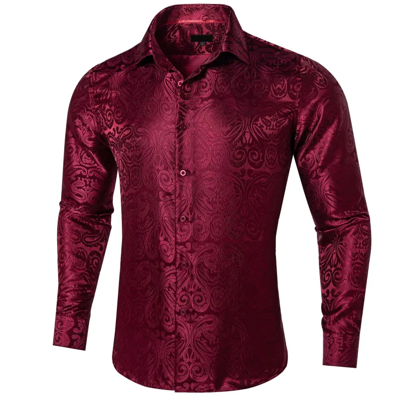 Ties2you Button Up Shirt Burgundy Paisley Long Sleeve Business Dress Shirts for Men sold by Ties2You