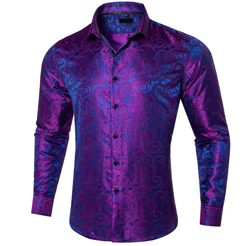 Ties2you Button Down Shirt Purple Blue Floral Long Sleeve Business Dress Shirts for Men sold by Ties2You
