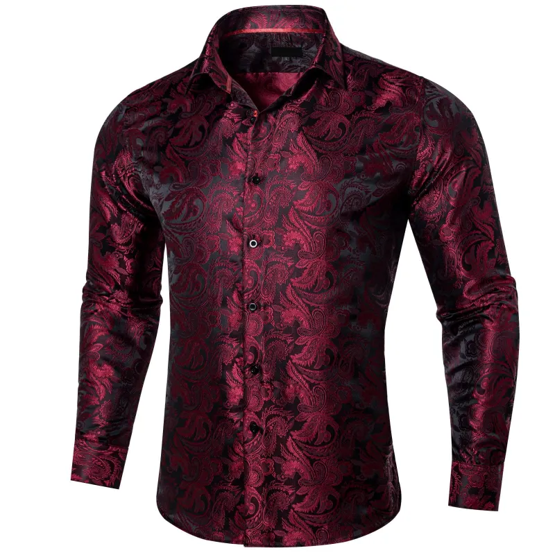 Ties2you Button Down Shirt Maroon Red Paisley Long Sleeve Dress Shirts for Men sold by Ties2You