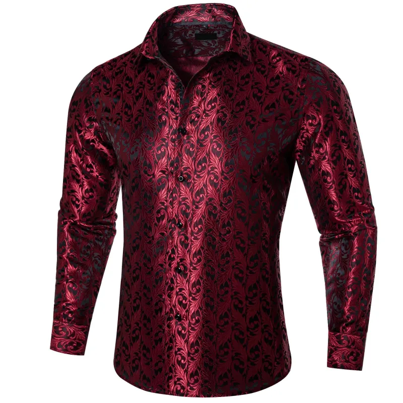 Ties2you Button Down Shirt Burgundy Floral Long Sleeve Dress Shirts for Men sold by Ties2You