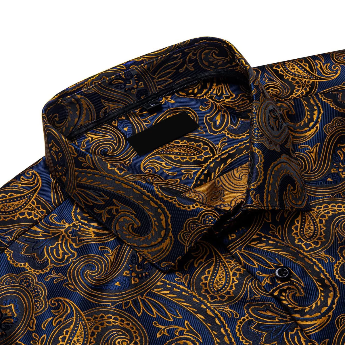 Ties2you Button Down Shirt Blue Gold Paisley Long Sleeve Dress Shirts for Men sold by Ties2You product image thumbnail 3
