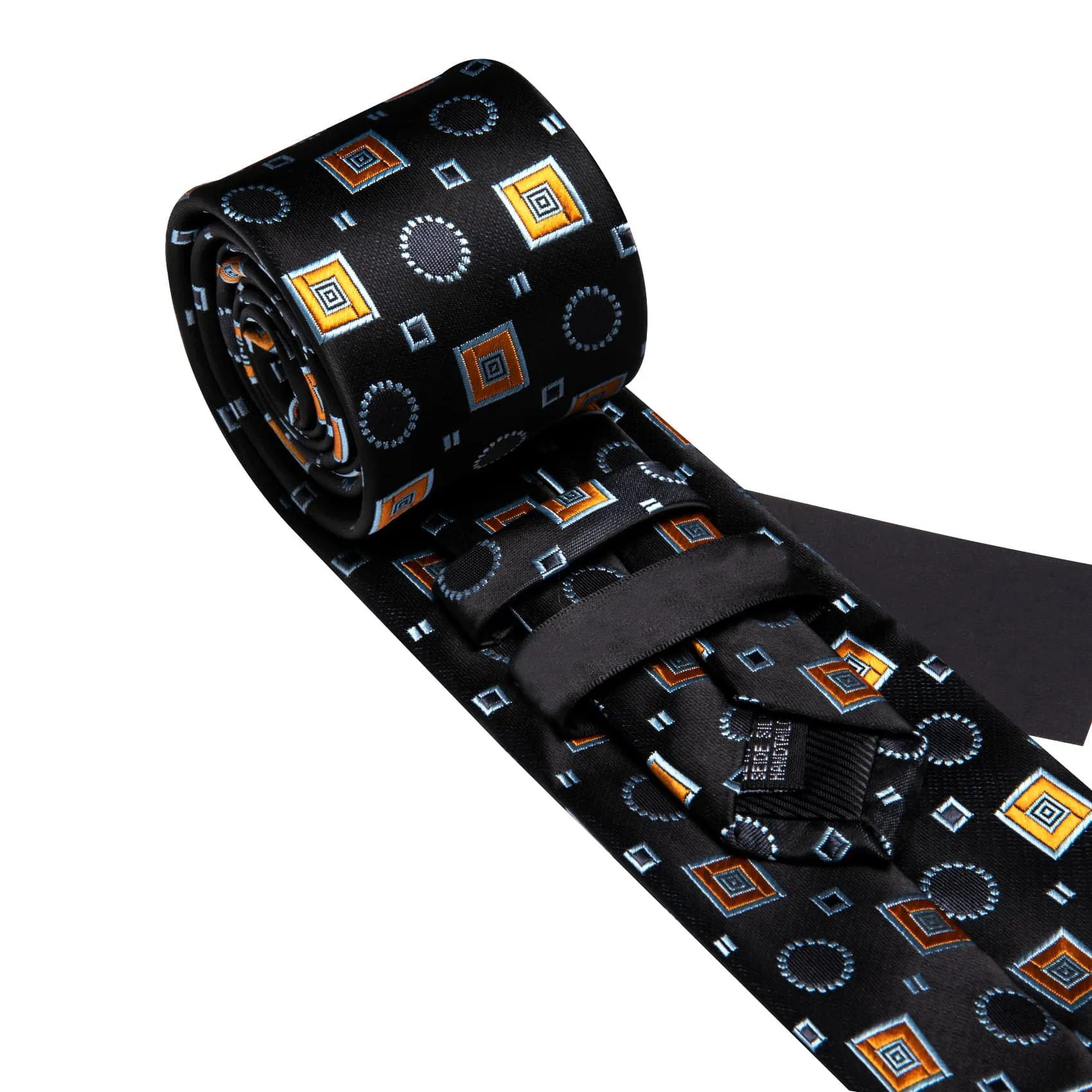 Ties2you Tuxedo Tie Black Orange Geometric Silk Mens Dress Tie Handkerchief Cufflinks Set sold by Ties2You product image thumbnail 5