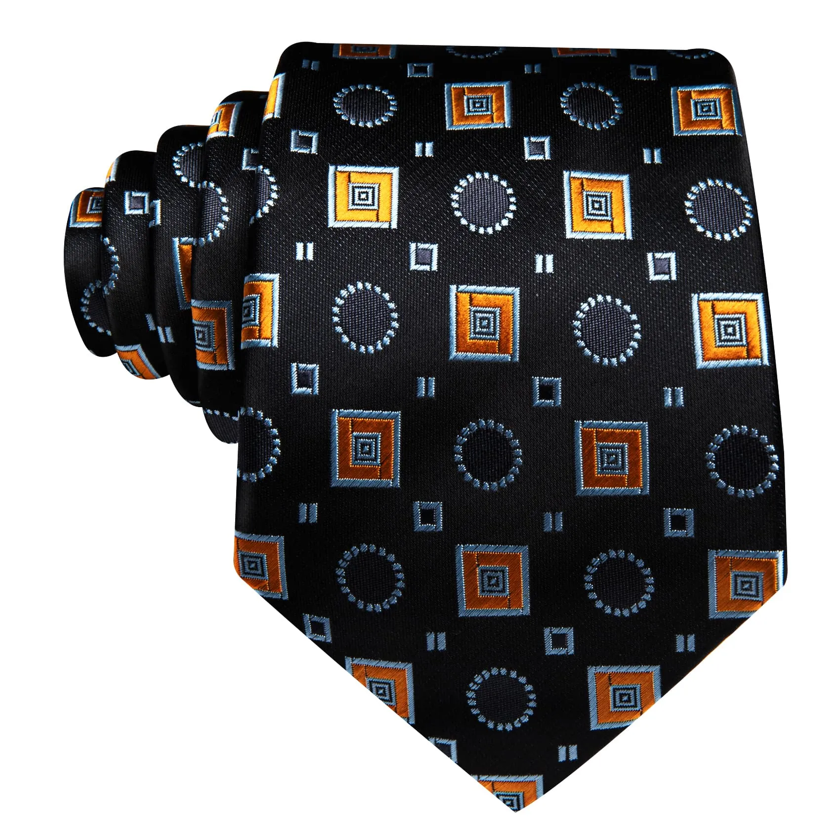 Ties2you Tuxedo Tie Black Orange Geometric Silk Mens Dress Tie Handkerchief Cufflinks Set sold by Ties2You product image thumbnail 4