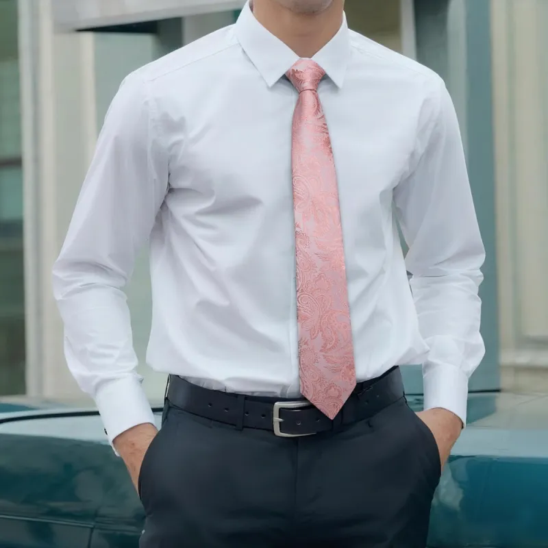 Ties2you Blush Pink Silk Tie Paisley Office Dress Necktie Hanky Cufflinks Set made by Ties2You