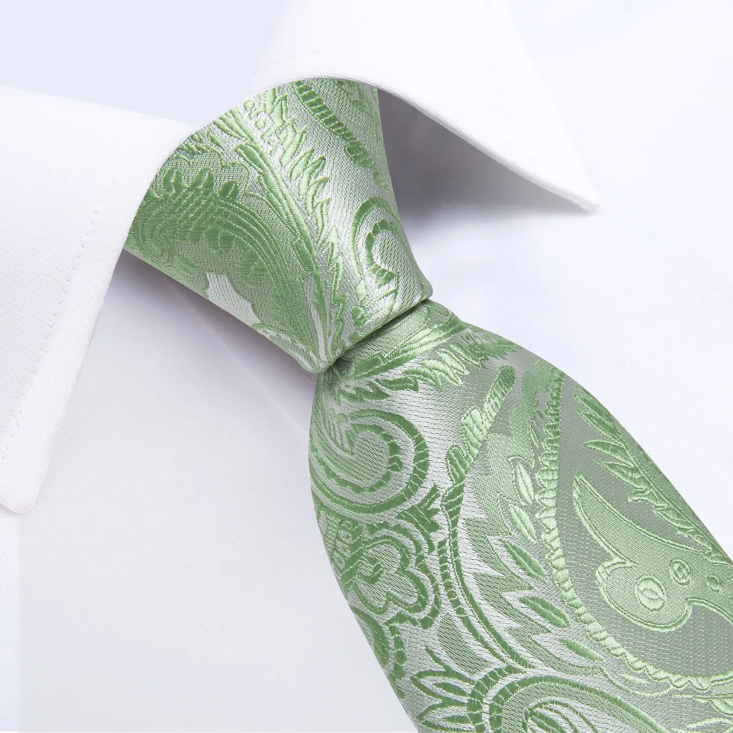 Ties2you Mens Ties Sage Green Paisley Silk Office Dress Tie Handkerchief Cufflinks Set sold by Ties2You product image thumbnail 3