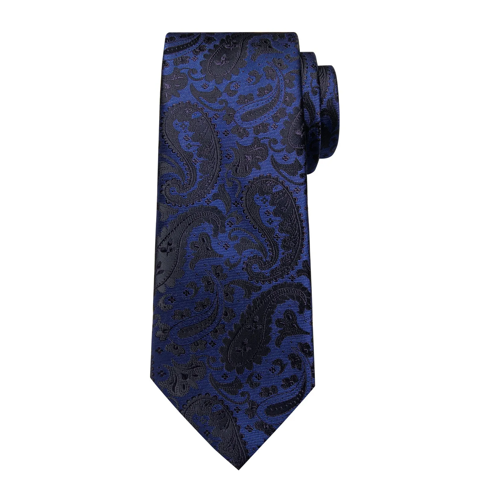 Navy Blue Black Paisley Silk Men's Necktie Pocket Square Cufflinks Set with Clip sold by Ties2You product image thumbnail 4