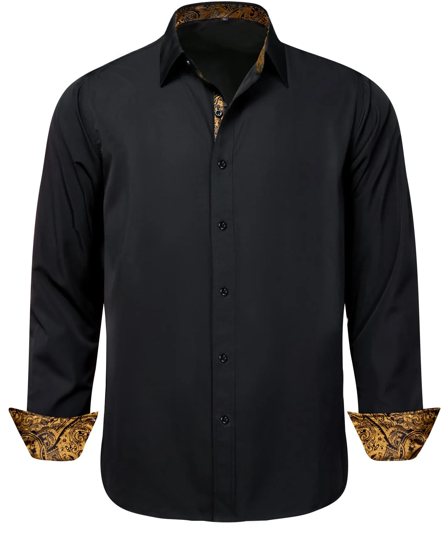Ties2you Business Shirts Black Solid Splicing Gold Paisley Silk Mens Button Down Long Sleeve Shirt sold by Ties2You product image thumbnail 3