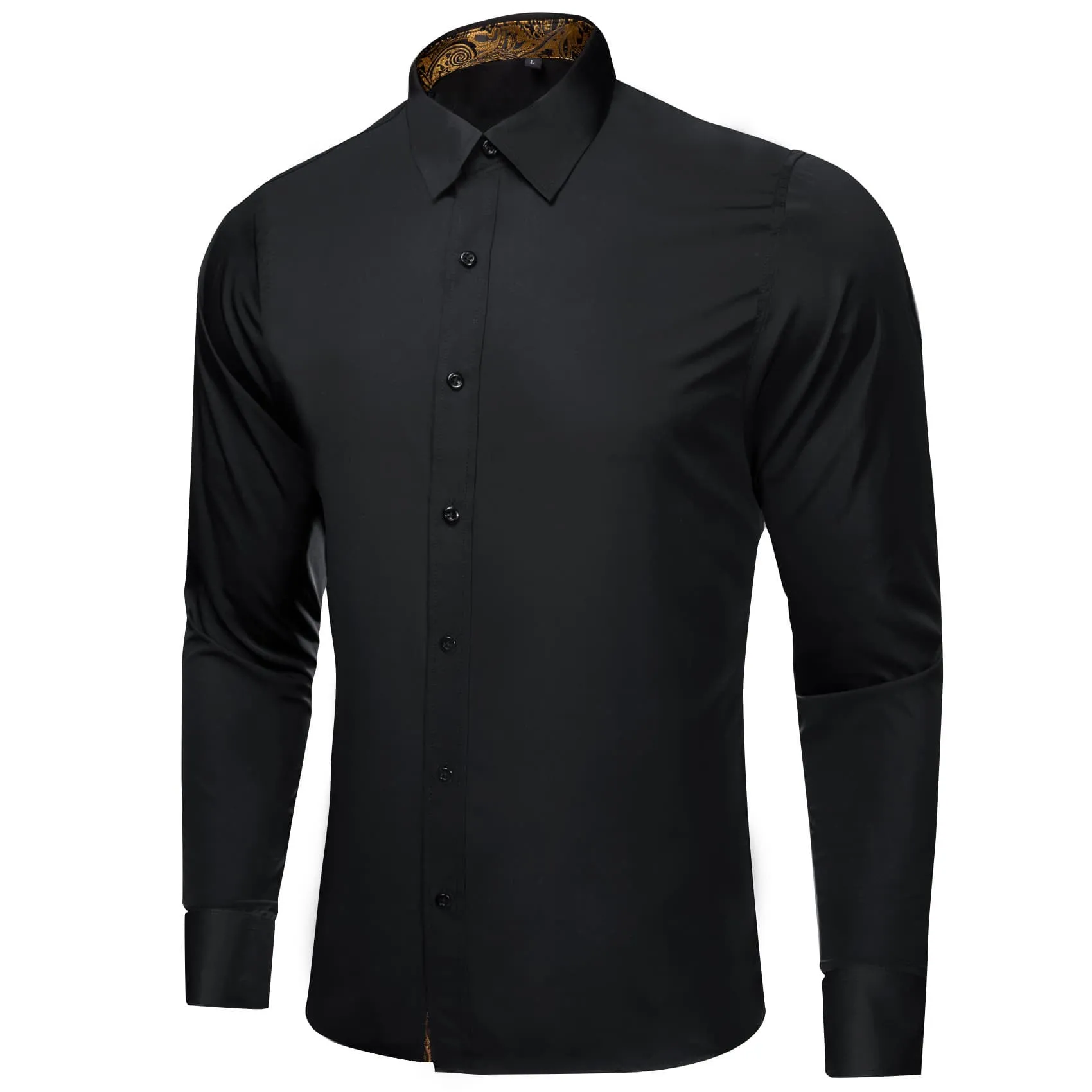 Ties2you Business Shirts Black Solid Splicing Gold Paisley Silk Mens Button Down Long Sleeve Shirt sold by Ties2You product image thumbnail 2
