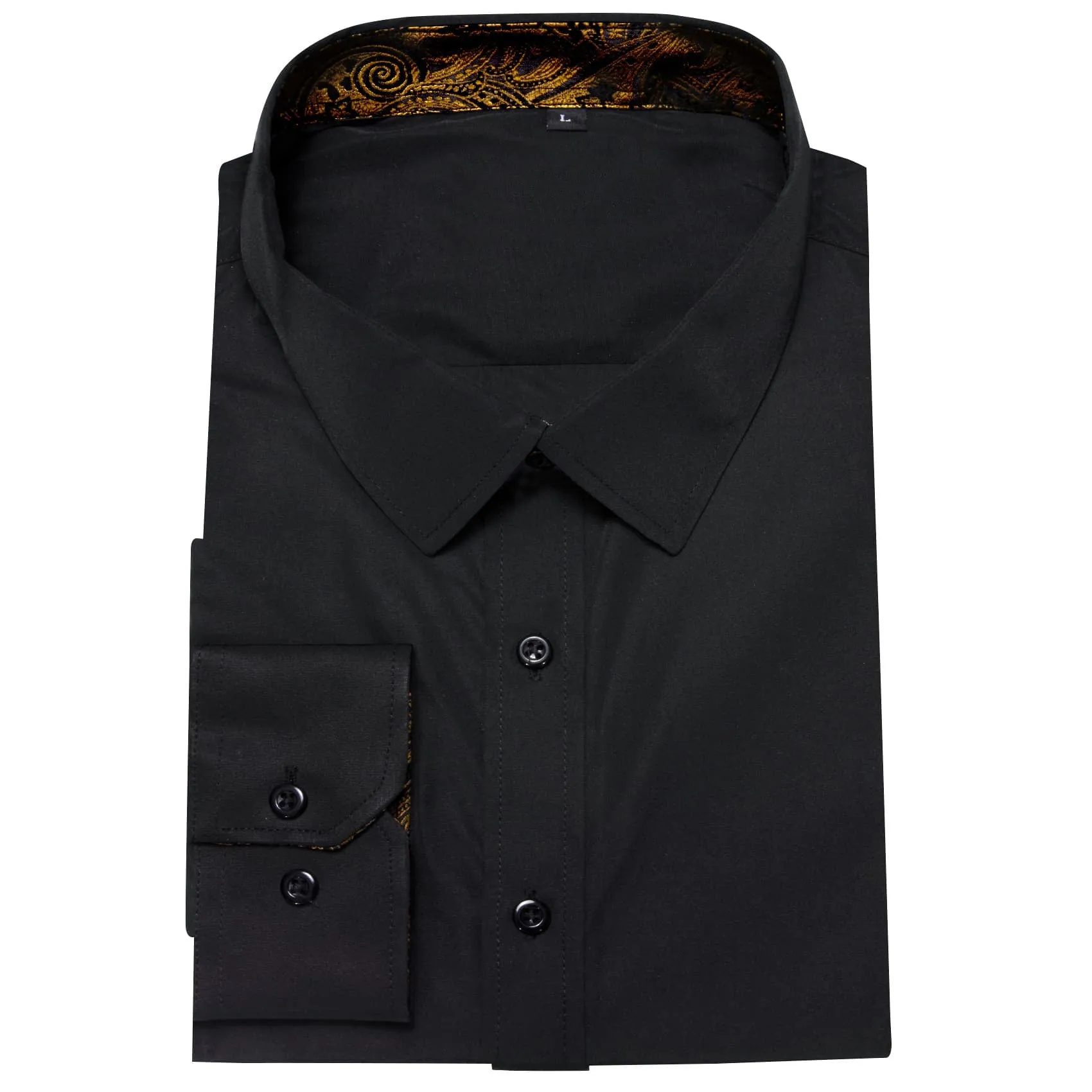 Ties2you Business Shirts Black Solid Splicing Gold Paisley Silk Mens Button Down Long Sleeve Shirt sold by Ties2You product image thumbnail 4