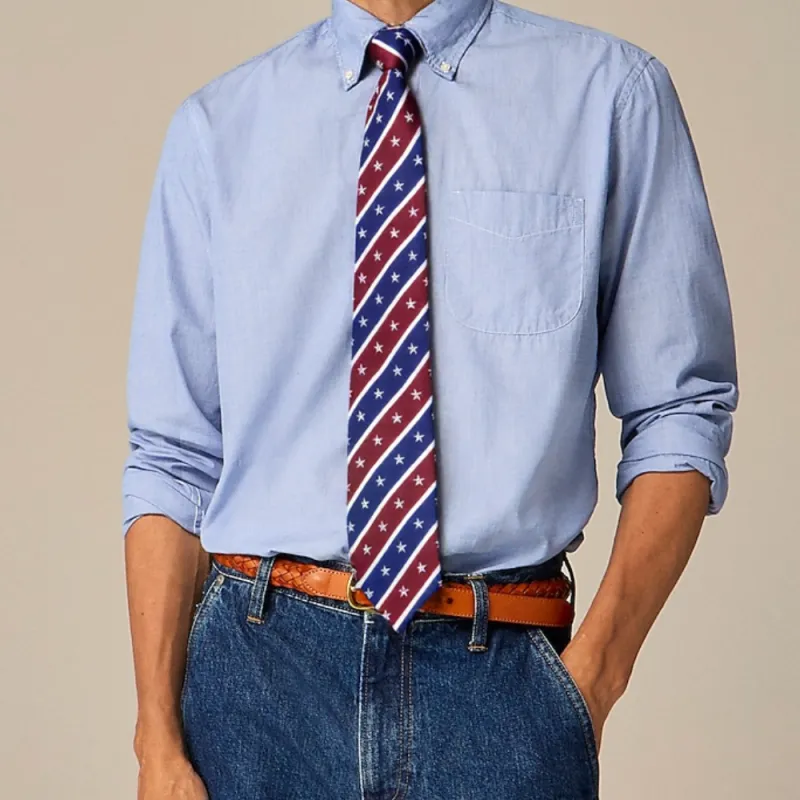 Ties2you Blue Red Stripe Tie Men's Star patriotic Necktie Hanky Cufflinks Set made by Ties2You