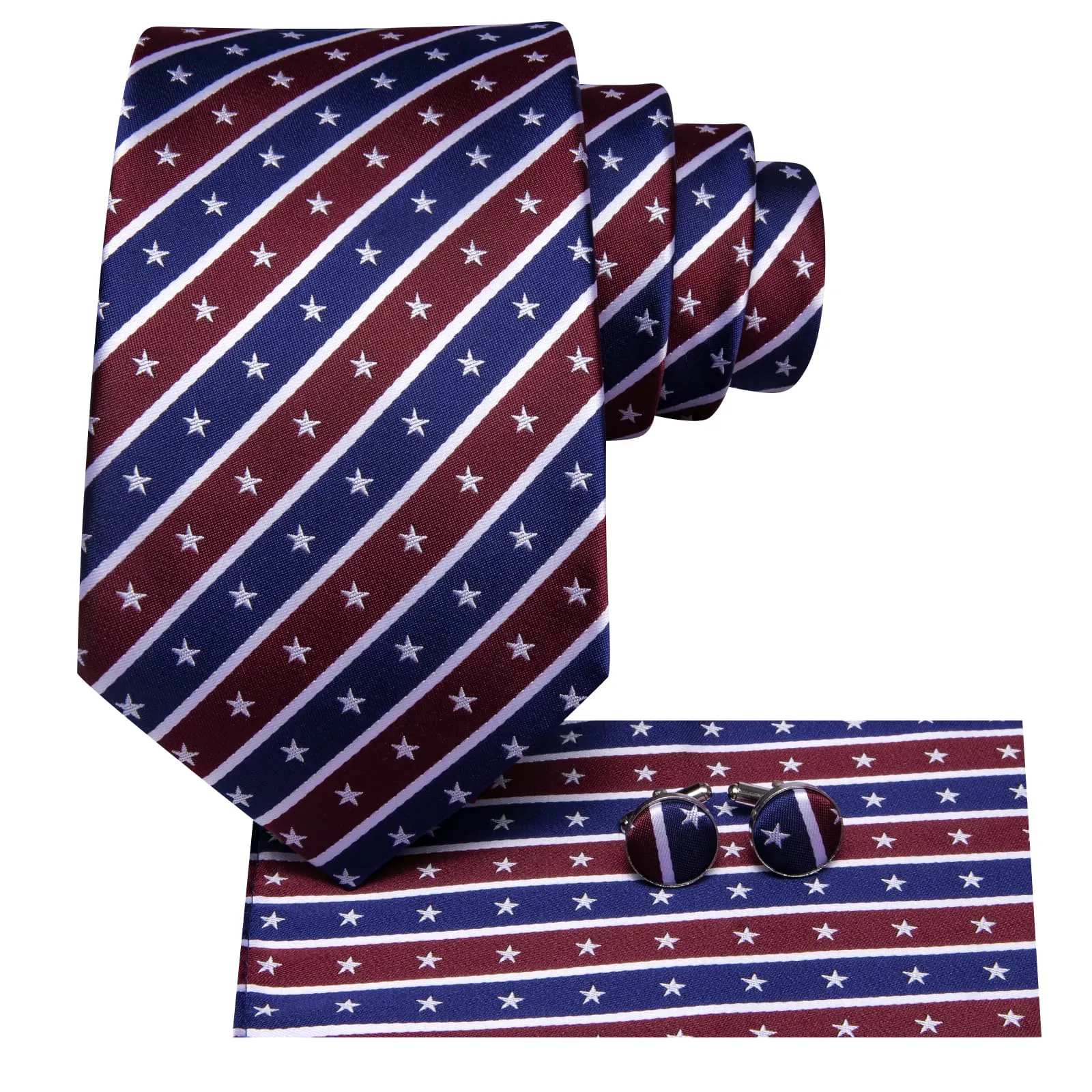 Ties2you Blue Red Stripe Tie Men's Star patriotic Necktie Hanky Cufflinks Set sold by Ties2You product image thumbnail 4