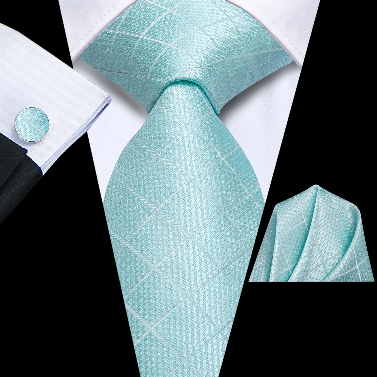 Ties2you Business Tie Mint Blue Plaid Silk Mens Dress Suit Tie Pocket Square Cufflinks Set sold by Ties2You