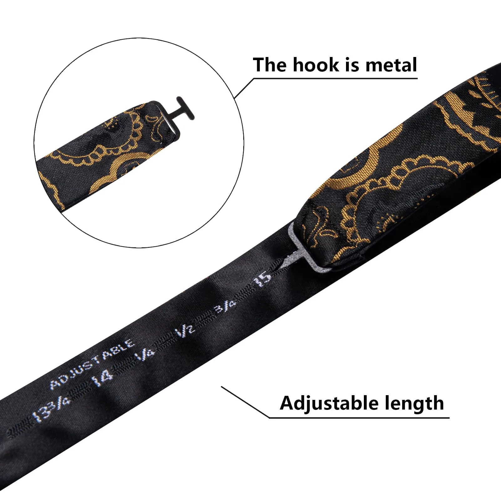 Ties2you Black Bow Tie Gold Paisley Silk Mens Dress Self-Bow Ties Handkerchief Cufflinks Set sold by Ties2You product image thumbnail 5