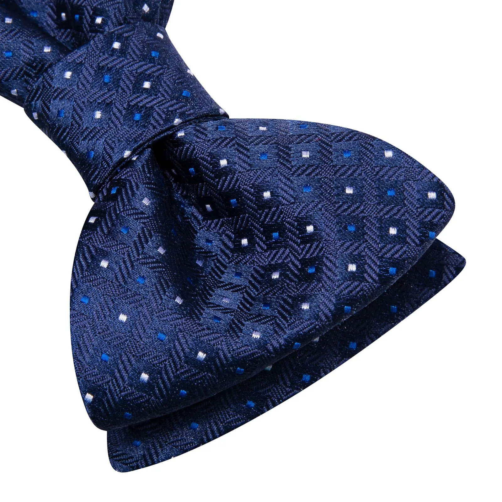 Ties2you Mens Dress Self-tied Bowtie Navy Blue Plaid Bowtie Handkerchief Cufflinks Set sold by Ties2You product image thumbnail 3