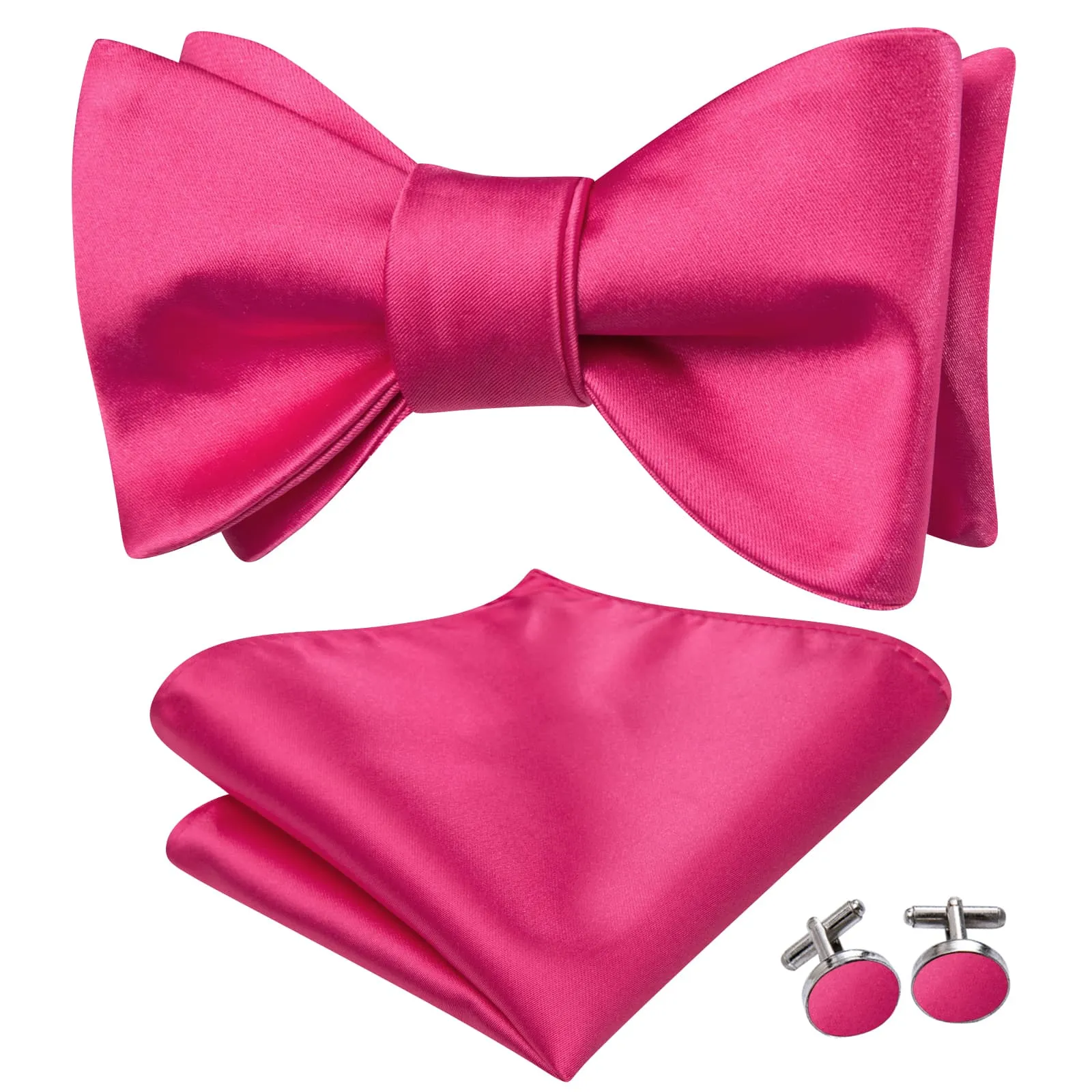 Ties2you Pink Bow Tie Magenta Solid Silk Mens Dress Self-tie Bowties Handkerchief Cufflinks Set sold by Ties2You product image thumbnail 2