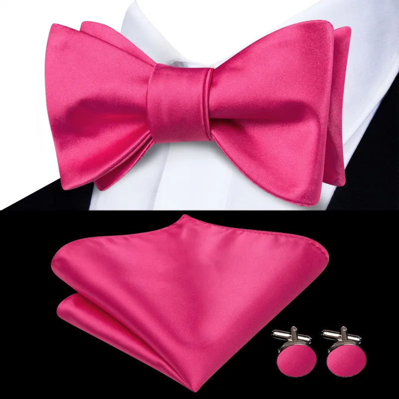 Ties2you Pink Bow Tie Magenta Solid Silk Mens Dress Self-tie Bowties Handkerchief Cufflinks Set sold by Ties2You