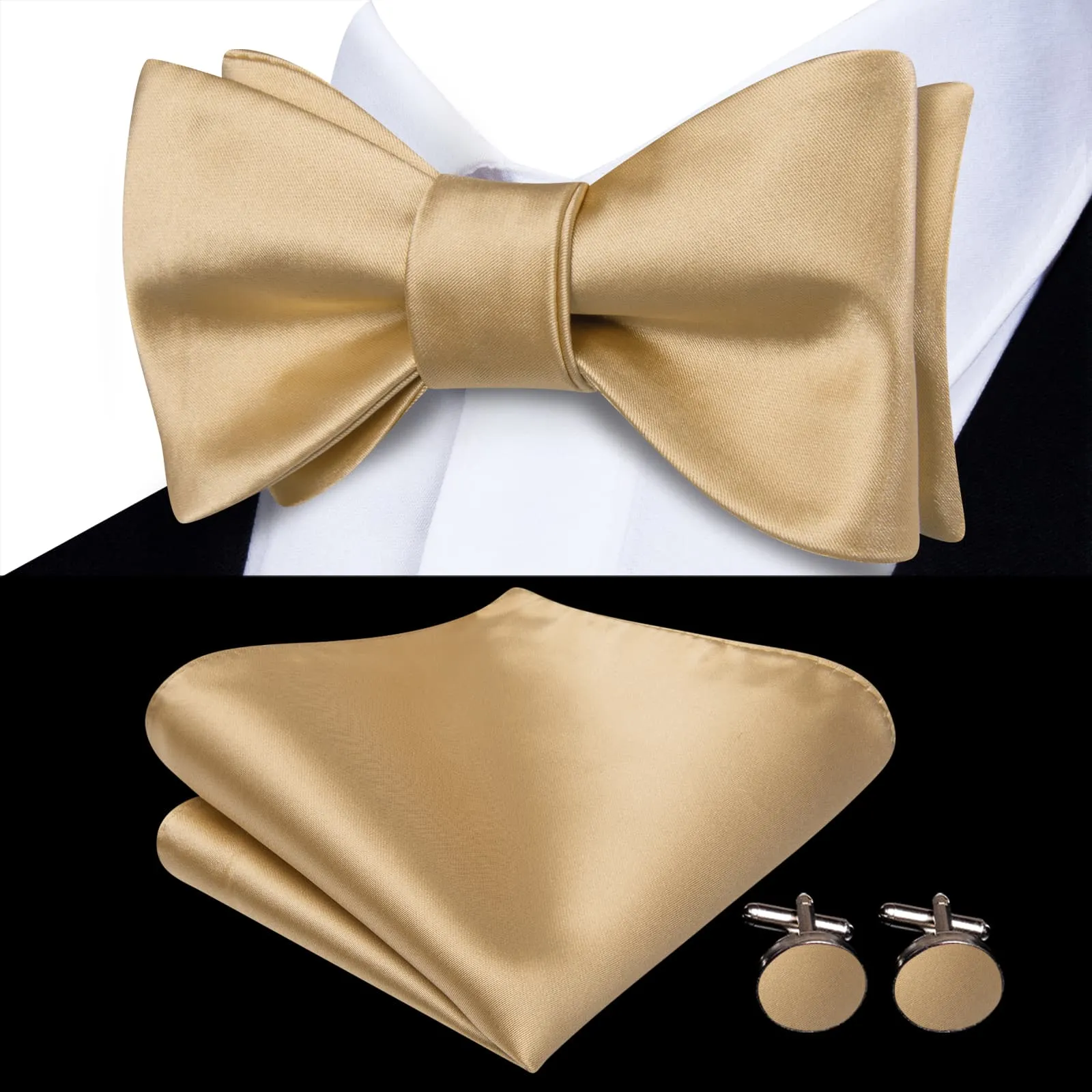 Ties2you Khaki Bow Tie Solid Silk Mens Dress Self-tie Bowties Pocket Square Cufflinks Set sold by Ties2You