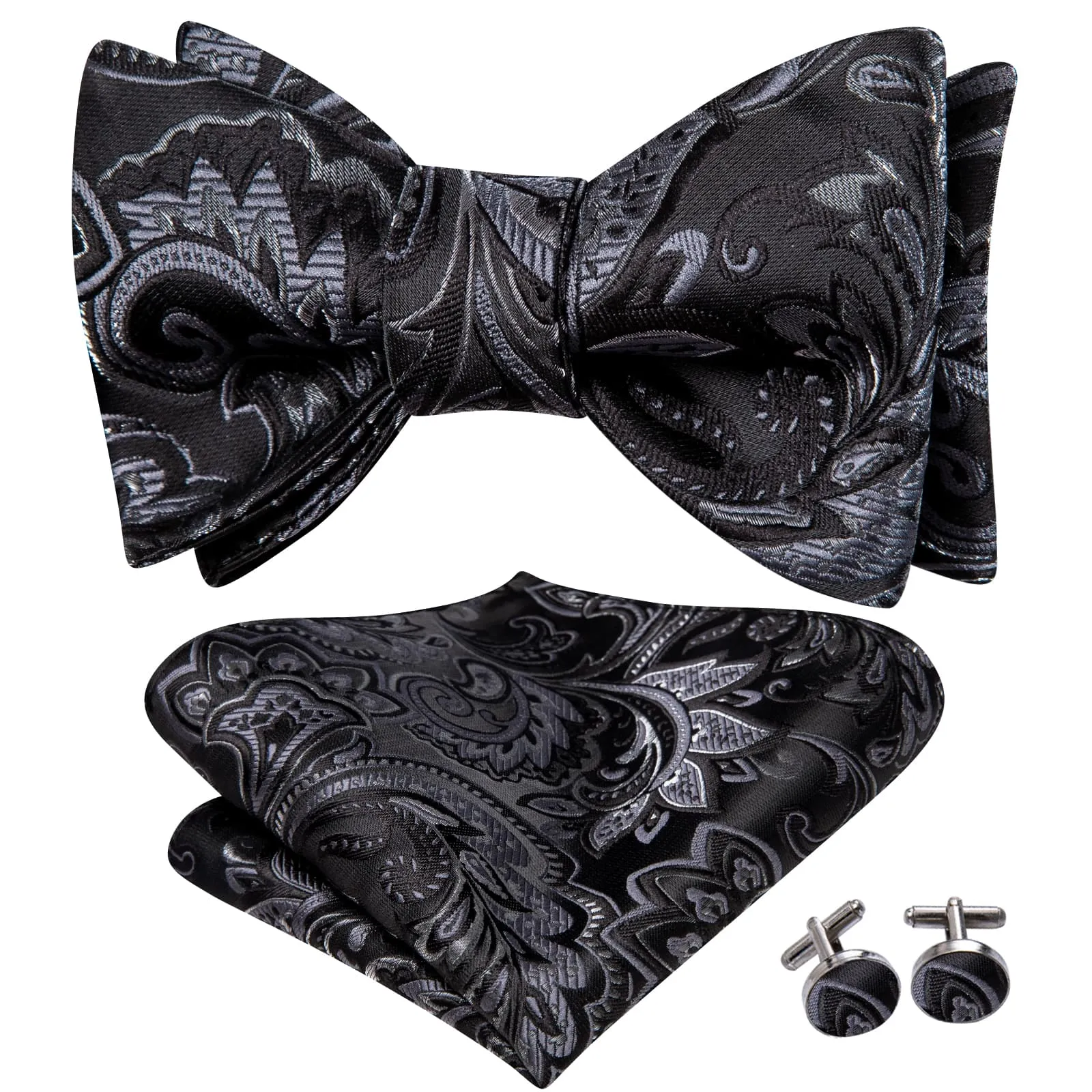 Ties2you Self-tie Bow Ties Black Floral Silk Mens Tuxedo Bowtie Set for Wedding sold by Ties2You product image thumbnail 2